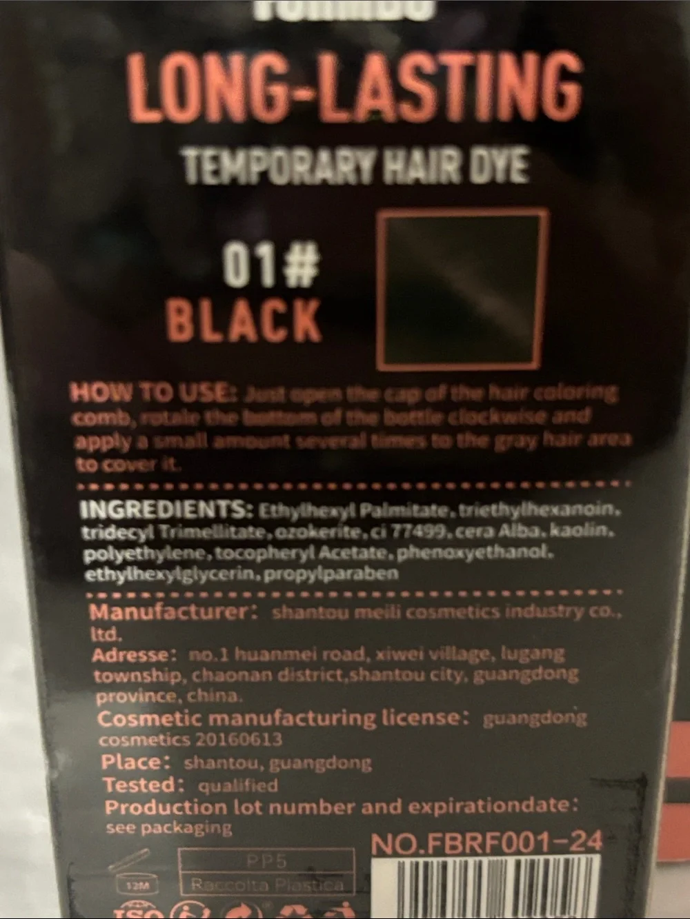 Long-Lasting Men’s Temporary Hair Dye — Black 2 pks